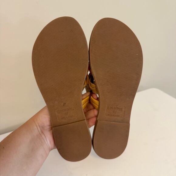 Soludos leather Brown Sandals Size 8.5 red Braided Slip On Flat Boho Beachy - Picture 7 of 7